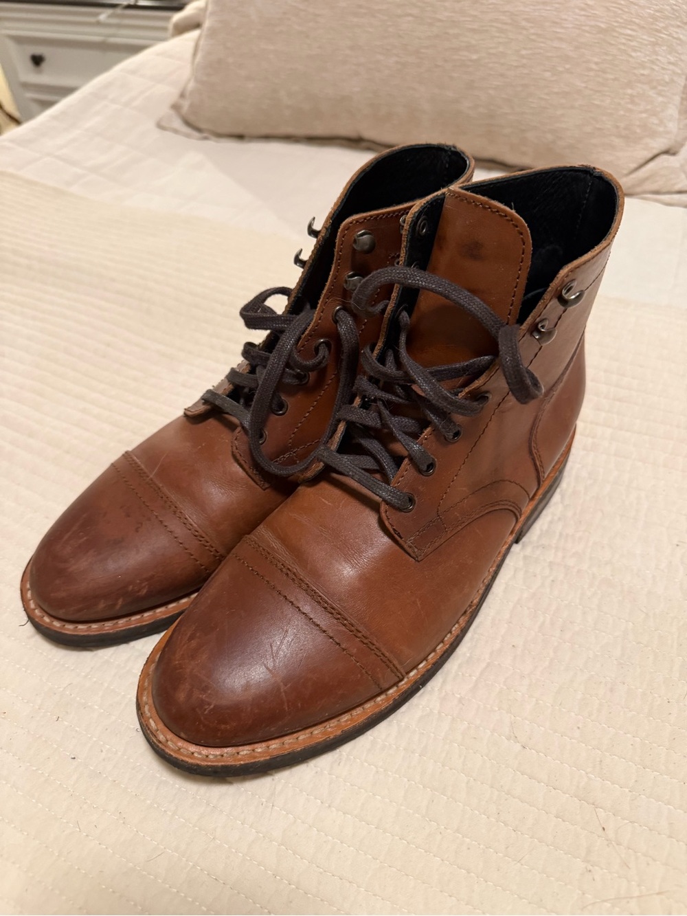 Men's Brown Leather Lace-Up Cap-Toe Boots